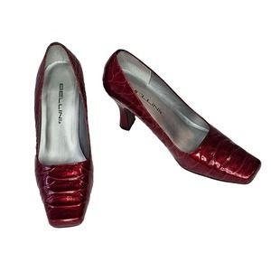 Bellini Women's Rhonda Red Embossed Patent Leather 3" Block Heels Pumps Size 6.5